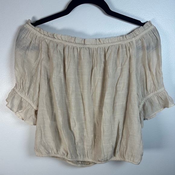 Listicle Cream Beige Off-Shoulder Cropped Blouse Size Large Boho - Picture 2 of 7